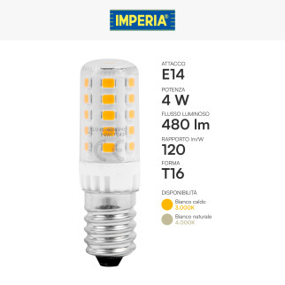 Imperia Lampadina LED E14 4W Tubolare T16 SMD Trasparente