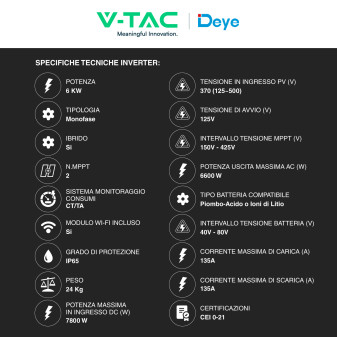 Inverter 6kW Monofase On-Grid / Off-Grid IP65 CEI 0-21 V-Tac