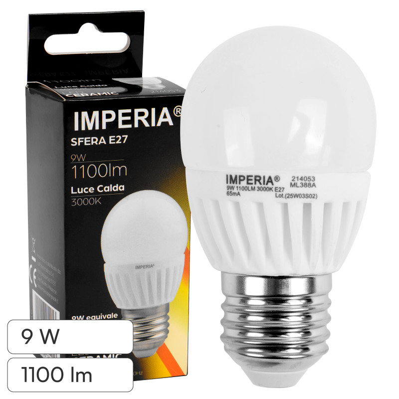 Imperia Lampadina LED E27 9W MiniGlobo G45 SMD Ceramica