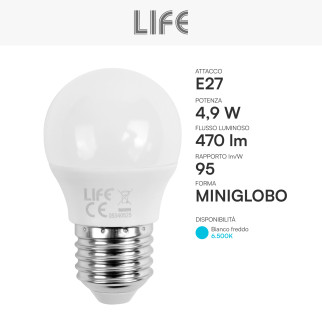 Life Lampadina LED E27 4,9W MiniGlobo G45 SMD