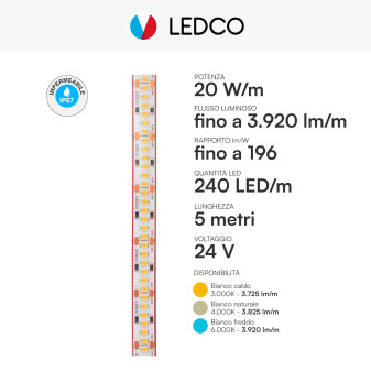 LEDCO Striscia LED 2835 Flessibile 100W 240 LED/m IP67 CRI≥90 5m
