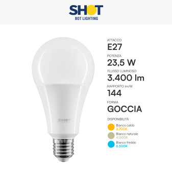 Lampadina LED E27 23,5W Goccia A80 SMD Bot Lighting Shot