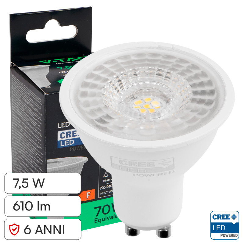 Faretto LED GU10 7,5W PAR16 SMD Chip CREE V-Tac