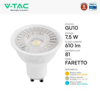 Faretto LED GU10 7,5W PAR16 SMD Chip CREE V-Tac