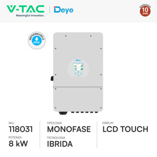 V-Tac Inverter Monofase Ibrido On-Grid / Off-Grid 8kW IP65