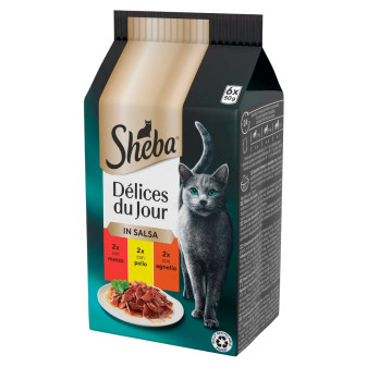 Sheba Délices Du Jour in Salsa Manzo Pollo Agnello per Gatti 6x