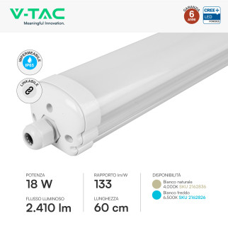 Plafoniera Tubo LED Linkabile 18W 60cm SMD CREE IP65