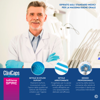 CliniCaps SoftSense Spire Testine Spazzolino Elettrico Setole Morbide