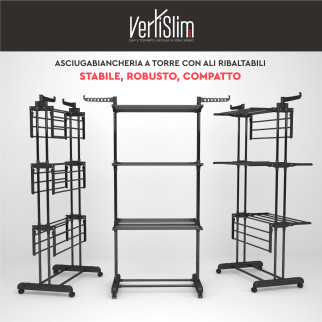 VertiSlim Dry Stendibiancheria Verticale 4 Livelli Salvaspazio Nero