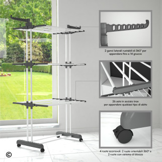 VertiSlim Dry Stendibiancheria Verticale 4 Livelli Salvaspazio Grigio