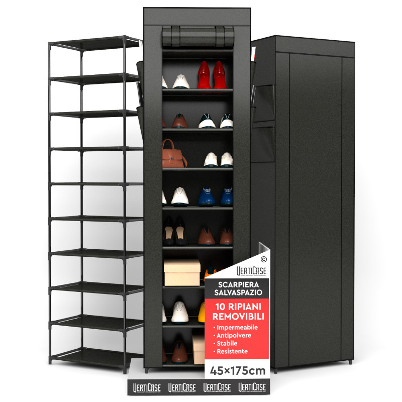 VertiCase Scarpiera Slim Salvaspazio 10 Ripiani Impermeabile Nera
