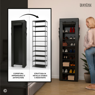 VertiCase Scarpiera Slim Salvaspazio 10 Ripiani Impermeabile Nera
