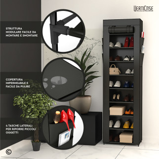 VertiCase Scarpiera Slim Salvaspazio 10 Ripiani Impermeabile Nera