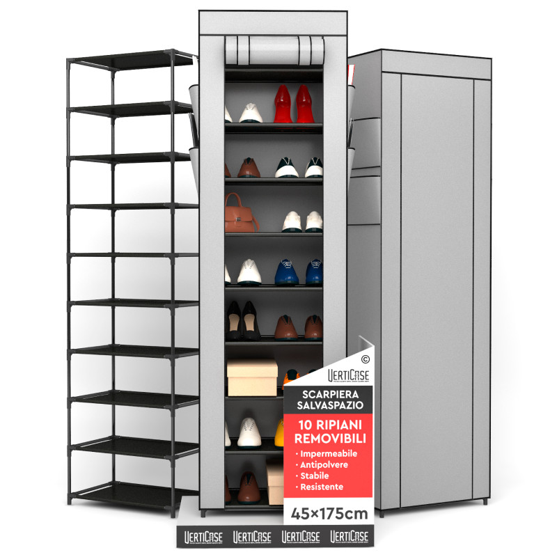 VertiCase Scarpiera Slim Salvaspazio 10 Ripiani Impermeabile Grigia