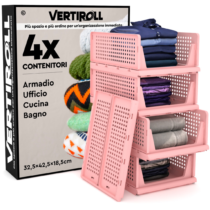 VertiRoll 4 Cassetti Impilabili Scorrevoli Salvaspazio Rosa