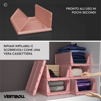 VertiRoll 4 Cassetti Impilabili Scorrevoli Salvaspazio Rosa