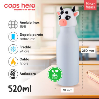 CapsHero Borraccia Termica Bambini Senza BPA 520ml Mucca Cow Cora