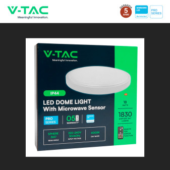 Plafoniera LED 18W SMD Samsung IP44 con Sensore V-Tac Pro