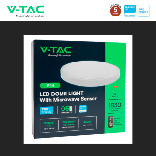 Plafoniera LED 18W SMD Samsung IP44 con Sensore V-Tac Pro