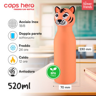 CapsHero Borraccia Termica Bambini Senza BPA 520ml Tigre Tiger Teo