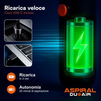 Aspiral DuoAir Aspirapolvere Aspirabriciole Senza Fili Portatile 2in1