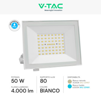 Faro LED 50W SMD IP65 Colore Bianco V-Tac VT-44054