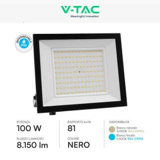 Faro LED 100W SMD IP65 Colore Nero V-Tac VT-44109