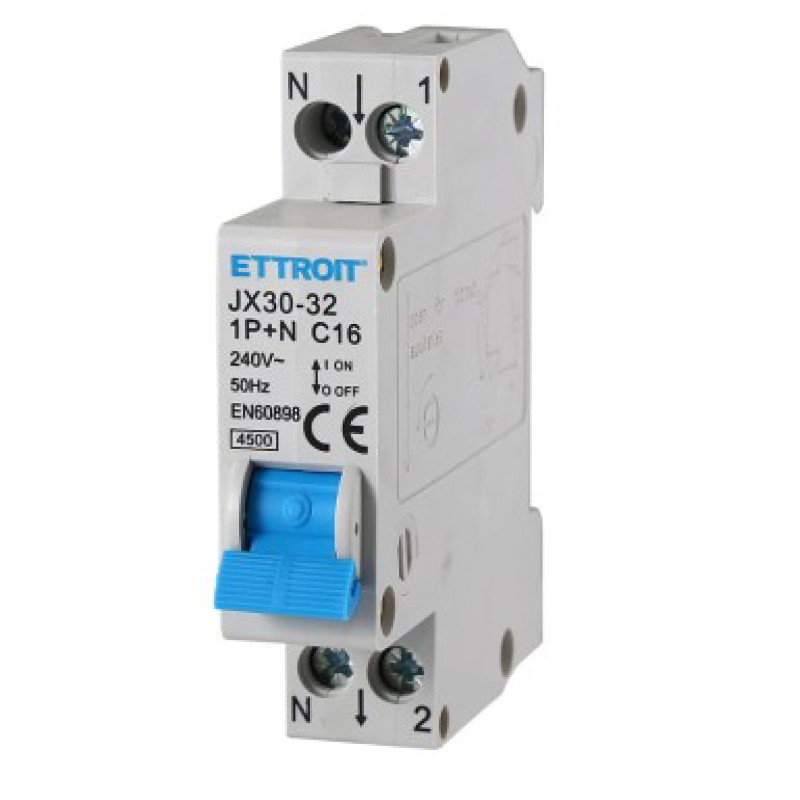 ETTROIT Interruttore Magnetotermico 1P+N 16A 220V 4.5KA - Mod. JX151640