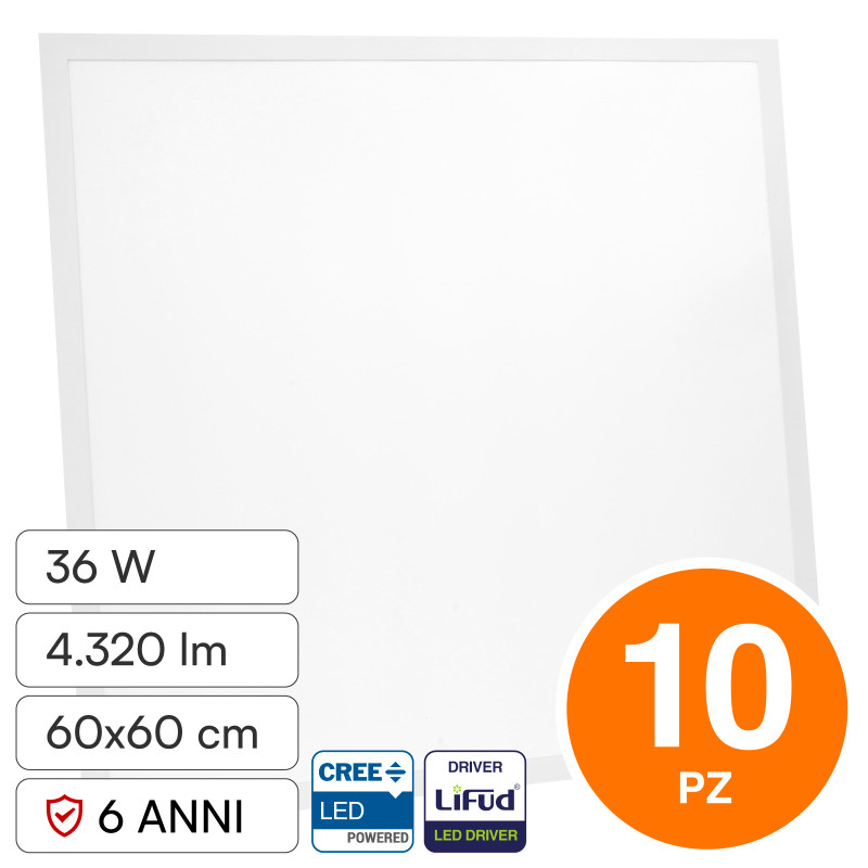 10 Pannelli LED Quadrati 36W SMD CREE con Driver LiFud V-Tac Pro