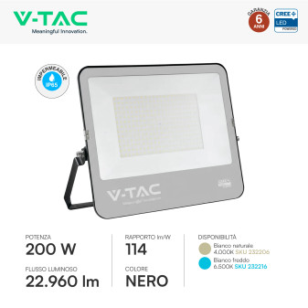 Faro LED 200W SMD Chip CREE IP65 Colore Nero VT-44201