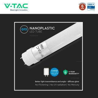 Tubo LED T8 G13 18W SMD CREE Nano-Plastic 120cm con Starter V-Tac
