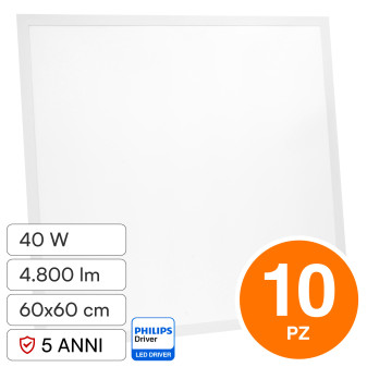 10 Pannelli LED Quadrati 40W SMD con Driver Philips V-Tac