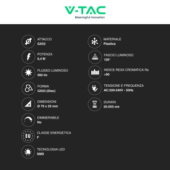 Lampadina LED GX53 6,4W Disc SMD V-Tac VT-207-N