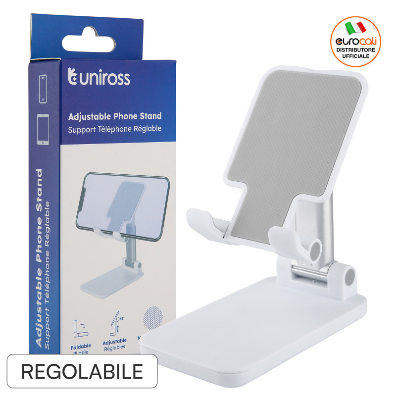 Uniross Supporto Smartphone Portatile Pieghevole Antiscivolo Bianco