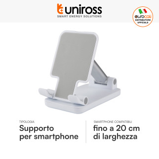 Uniross Supporto Smartphone Portatile Pieghevole Antiscivolo Bianco