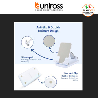 Uniross Supporto Smartphone Portatile Pieghevole Antiscivolo Bianco