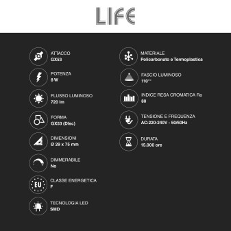 Lampadina LED GX53 8W Disc SMD CCT Changing Color 3in1 Life
