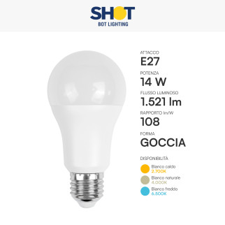 Lampadina LED E27 14W Goccia A60 SMD Bot Lighting