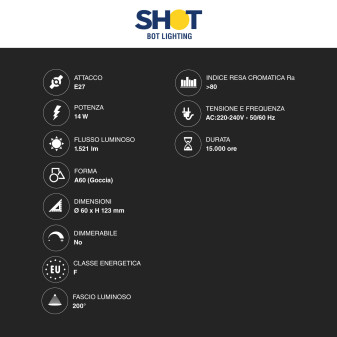 Lampadina LED E27 14W Goccia A60 SMD Bot Lighting