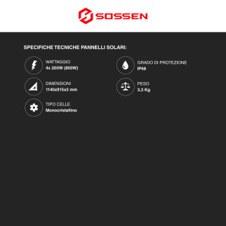 Sossen Kit da Balcone 4 Pannelli Solari + Microinverter CEI 0-21