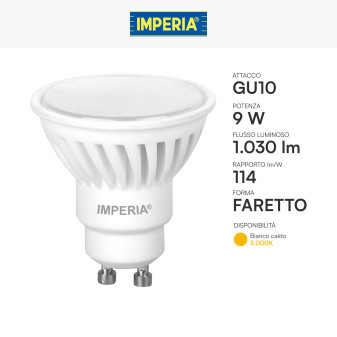 Imperia Lampadina LED GU10 9W Faretto PAR16 in Ceramica