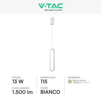 V-Tac VT-7829 Lampadario LED a Sospensione 13W SMD Colore Bianco