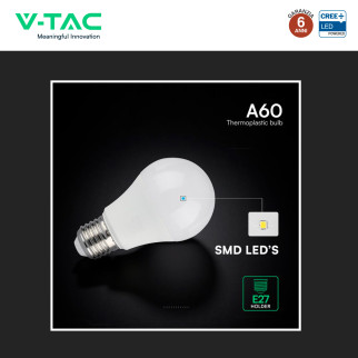 V-Tac Lampadina LED E27 8,5W Goccia A60 SMD Opaca