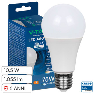 V-Tac Lampadina LED E27 10,5W Goccia A60 SMD Opaca