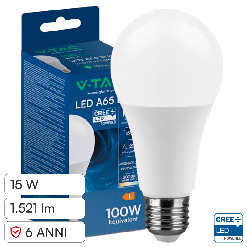 V-Tac Lampadina LED E27 15W Goccia A60 SMD Opaca