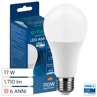 V-Tac Lampadina LED E27 17W Goccia A65 SMD Opaca