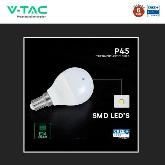V-Tac VT-270 Lampadina LED E14 6,5W MiniGlobo P45 SMD Chip CREE