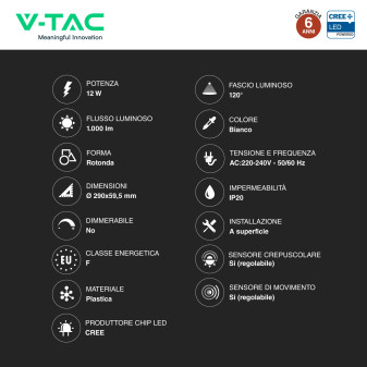 V-Tac VT-13 Plafoniera LED Rotonda 12W SMD Chip CREE