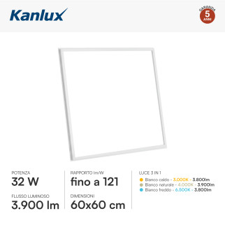 Kanlux AVAR 6060 Plafoniera con Telaio LED Quadrata 32W CCT 3in1