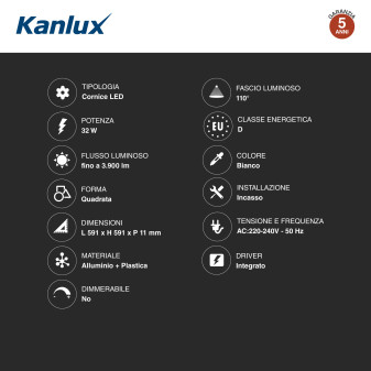 Kanlux AVAR 6060 Plafoniera con Telaio LED Quadrata 32W CCT 3in1